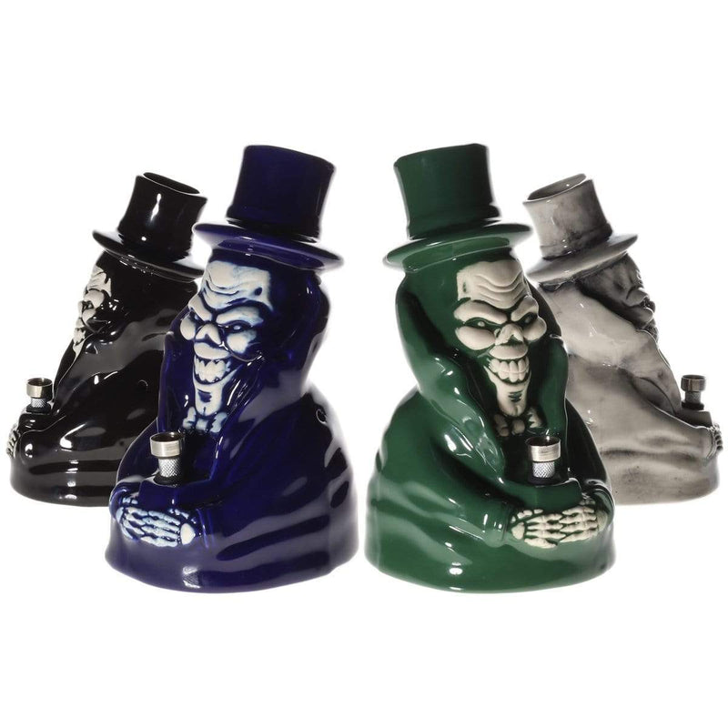 Biohazard Inc Ceramic Bong 8" Smirking Skull With Top Hat Ceramic Water Pipe - Assorted Colors