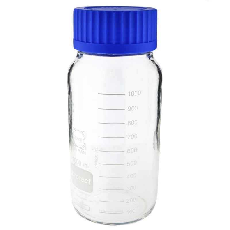 Biohazard Inc Scientific Lab Bottles LAB GLASS MEDIA CLEAR WIDE NECK 1000 ML. "PLASTIC COAT" - 1 Count