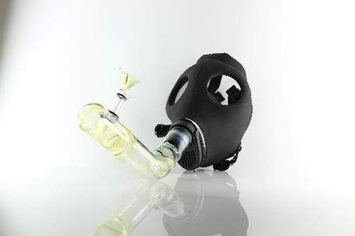 Biohazard Inc Steamroller Pipe Gas Mask Black with Glass Attachment Fume Steamroller and Slide N/G Funnel Bowl Clear
