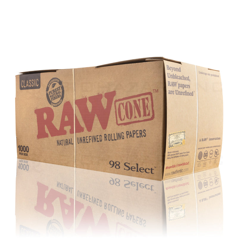 RAW® | 98 Select Pre-Rolled Cones | 98mm - Unbleached Paper - 1,000 Count