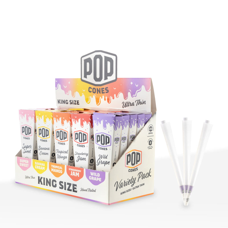 Pop Cones | Pre-Rolled Cones King Size | 109mm - Assorted Flavors - 3 Pack 25 Count - Ultra Thin Paper