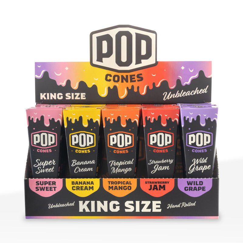 Pop Cones | Pre-Rolled Cones King Size | 109mm - Assorted Flavors - 3 Pack 25 Count - Unbleached Paper