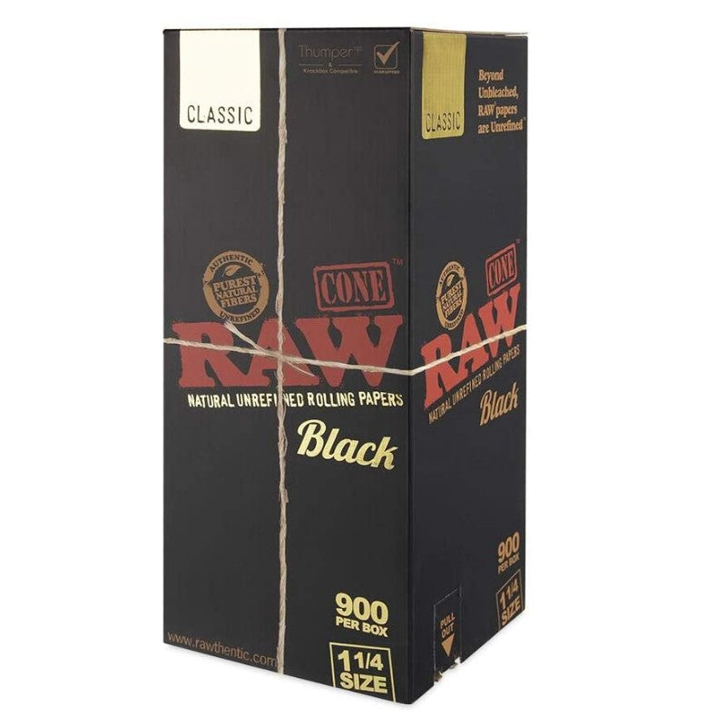 RAW® | Black Unbleached Pre-Rolled Cones Classic 1¼ Size | 84mm - Unbleached Black - 900 Count Pre-Rolled Cones Raw   