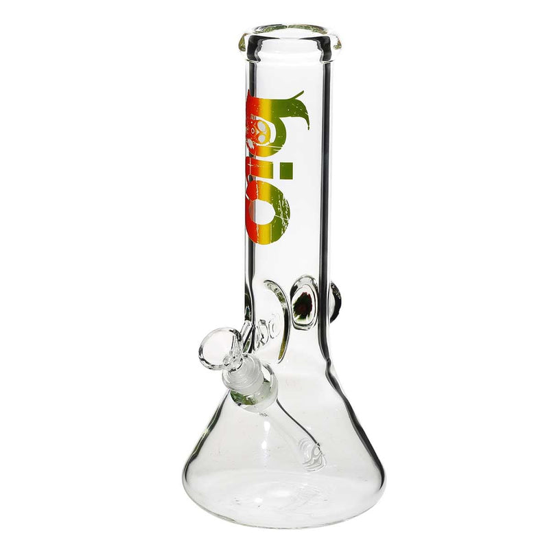 Bio Glass Glass Bong 12" BIO Marble Beaker Water Pipe - Clear With Rasta Logo