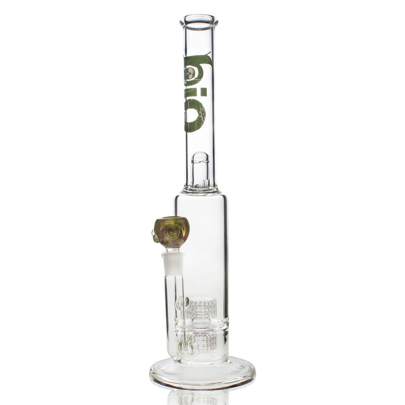 Bio Glass Glass Bong 16" BIO Double Grid Water Pipe - Green Logo