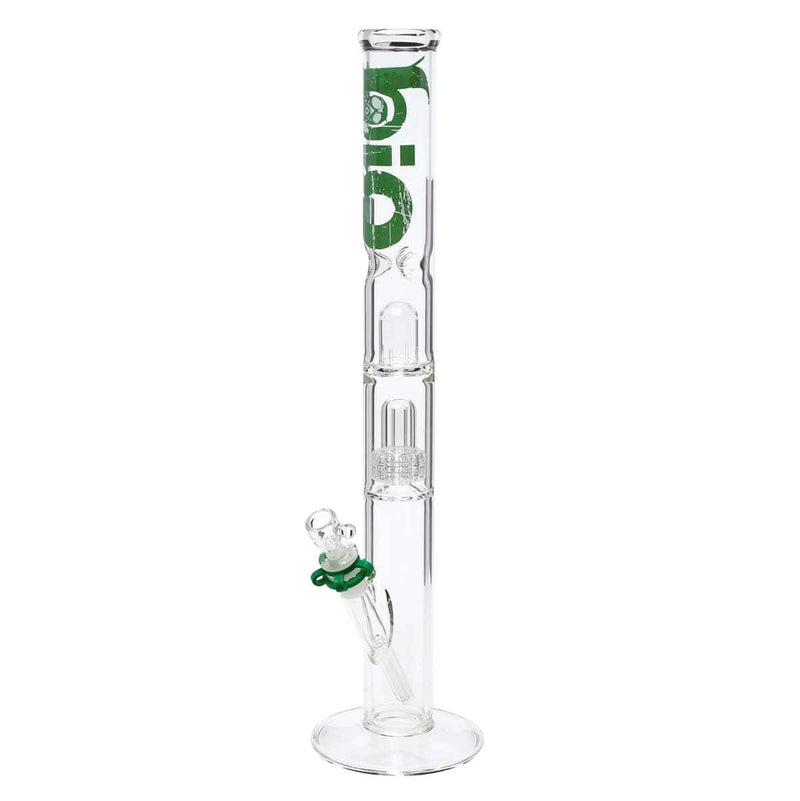 Bio Glass Glass Bong 18" BIO Single Grid Dome Straight Waterpipe - Clear with Green Logo