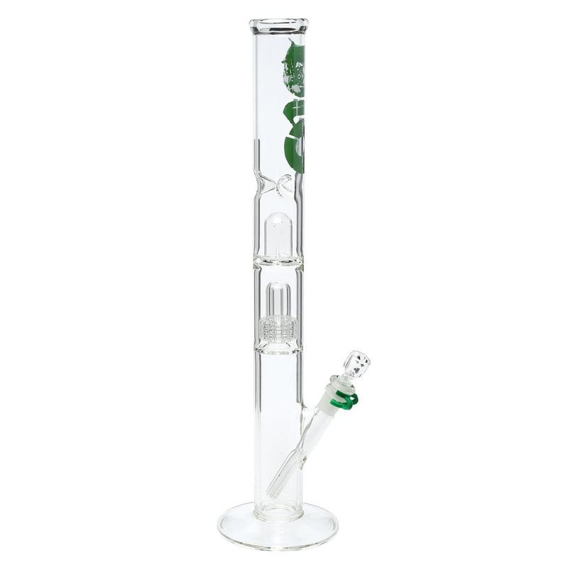 Bio Glass Glass Bong 18" BIO Single Grid Dome Straight Waterpipe - Clear with Green Logo