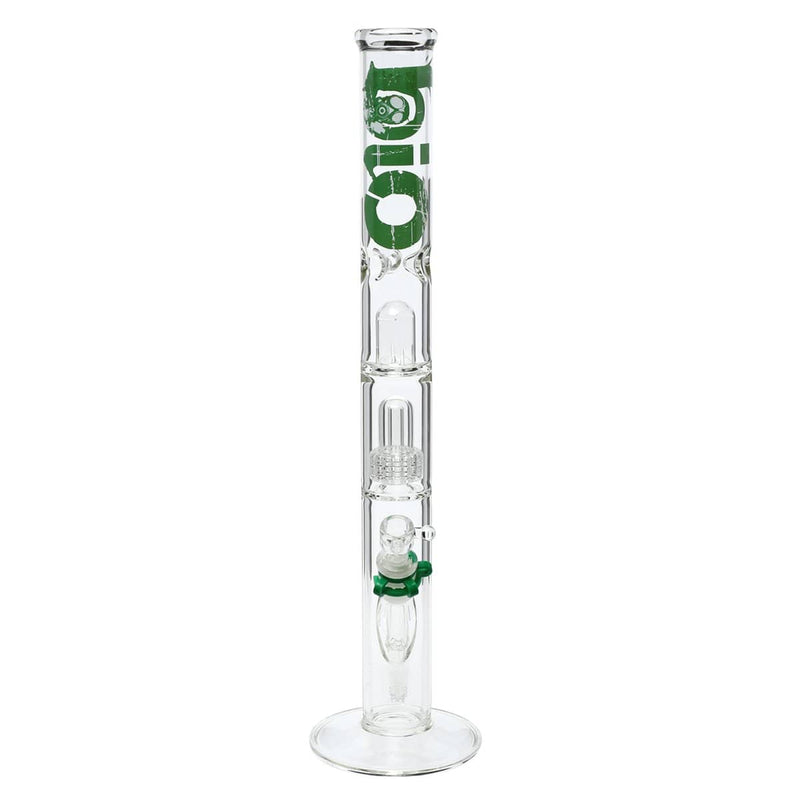 Bio Glass Glass Bong 18" BIO Single Grid Dome Straight Waterpipe - Clear with Green Logo