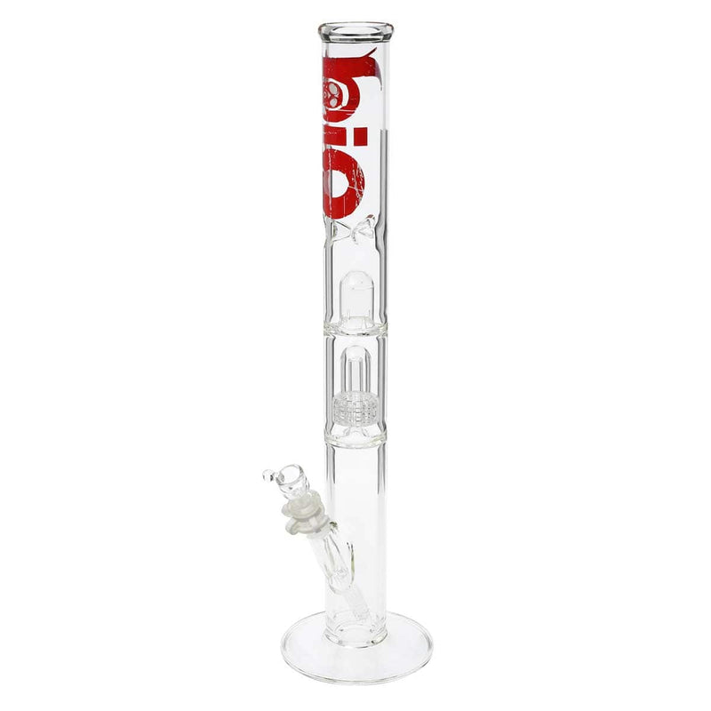 Bio Glass Glass Bong 18" BIO Single Grid Dome Straight Waterpipe - Clear with Red Logo