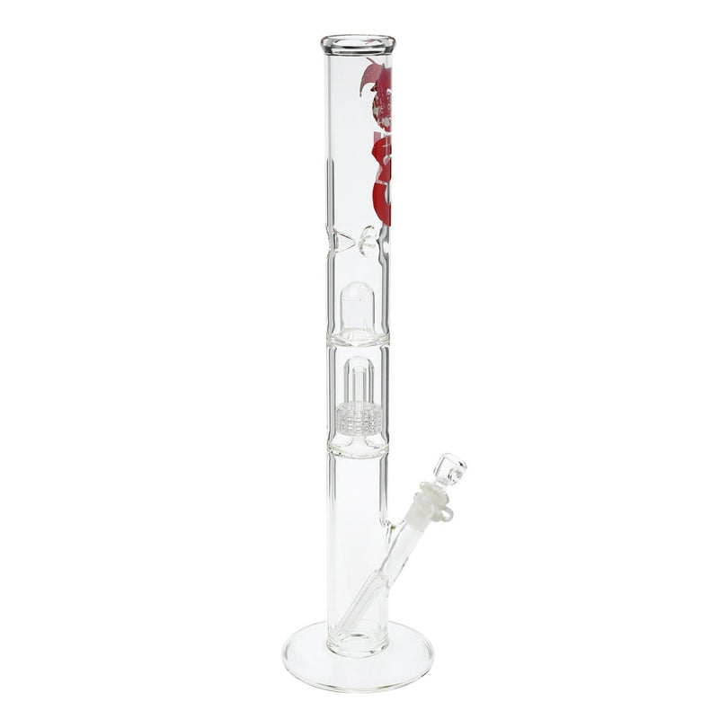 Bio Glass Glass Bong 18" BIO Single Grid Dome Straight Waterpipe - Clear with Red Logo