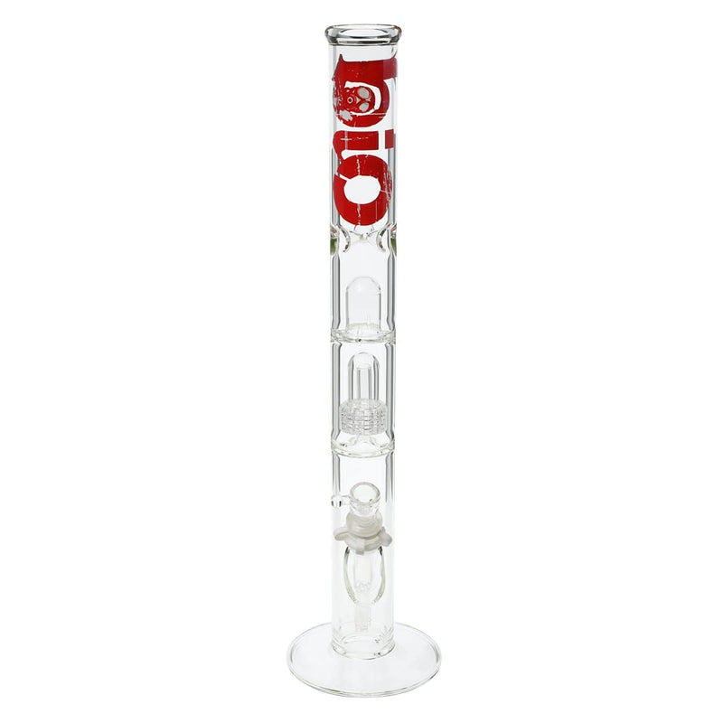 Bio Glass Glass Bong 18" BIO Single Grid Dome Straight Waterpipe - Clear with Red Logo