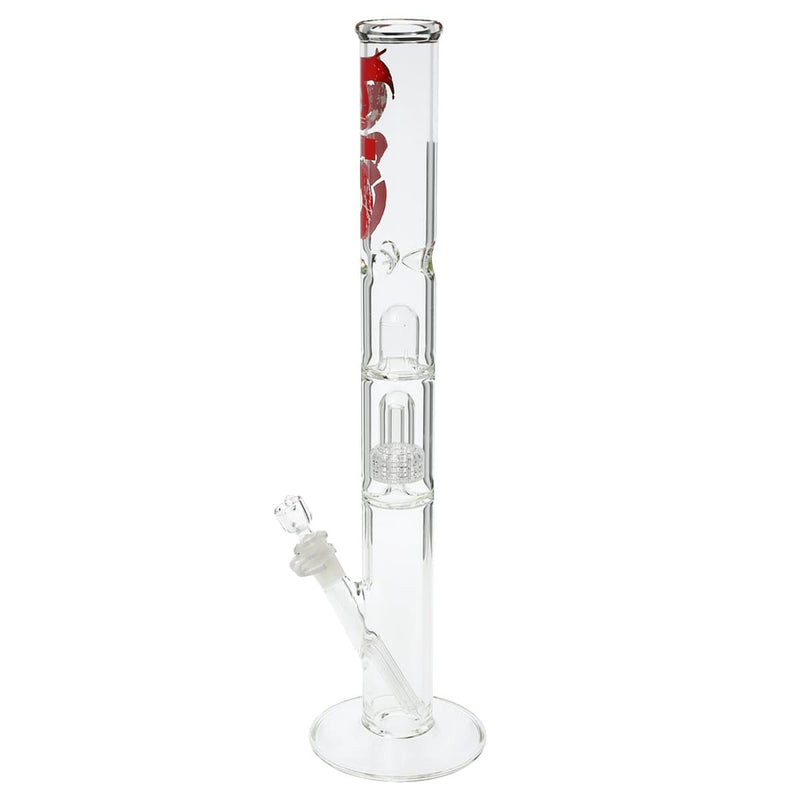 Bio Glass Glass Bong 18" BIO Single Grid Dome Straight Waterpipe - Clear with Red Logo