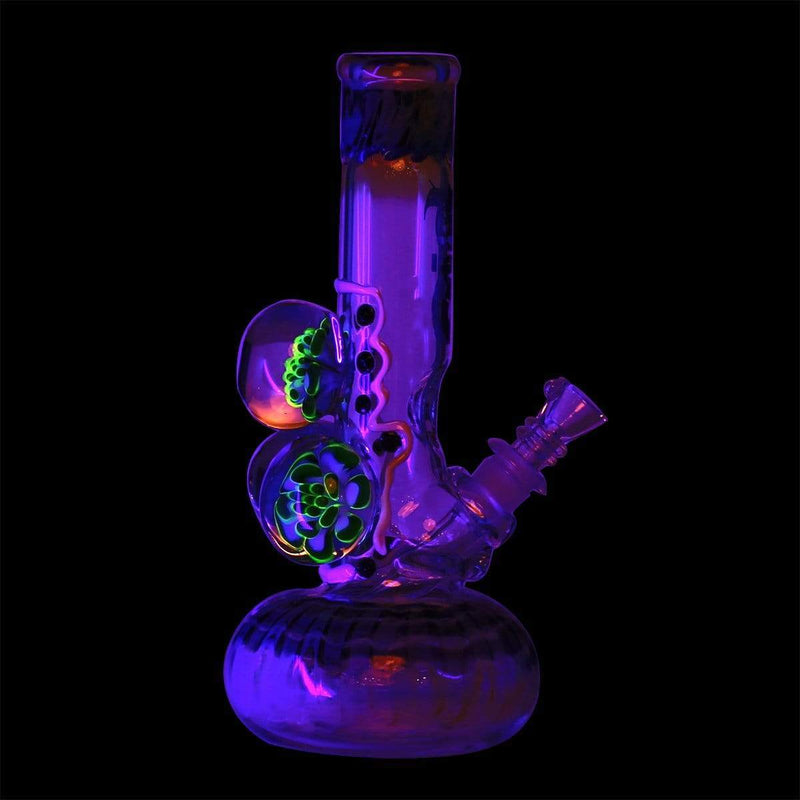 Bio Glass Glass Bong 9" BIO Three Marble Bubble Bottom - Black w/ Illuminati