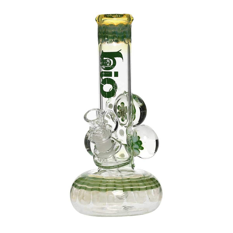 Bio Glass Glass Bong 9" BIO Three Marble Bubble Bottom - Green w/ Illuminati