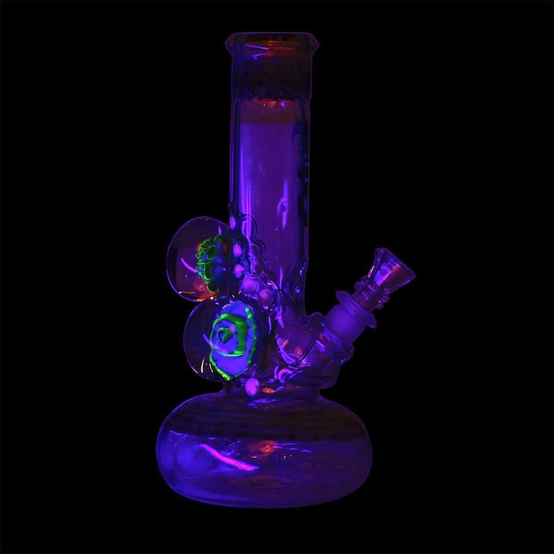 Bio Glass Glass Bong 9" BIO Three Marble Bubble Bottom - Green w/ Illuminati