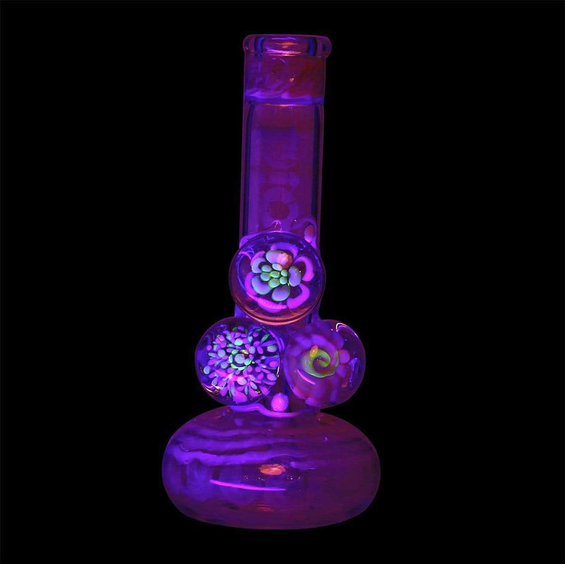 Bio Glass Glass Bong 9" BIO Three Marble Bubble Bottom - Pink w/ Illuminati