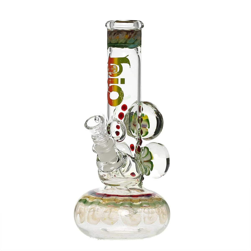 Bio Glass Glass Bong 9" BIO Three Marble Bubble Bottom - Rasta w/ Illuminati