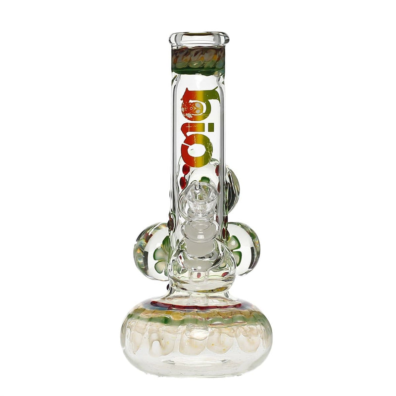 Bio Glass Glass Bong 9" BIO Three Marble Bubble Bottom - Rasta w/ Illuminati