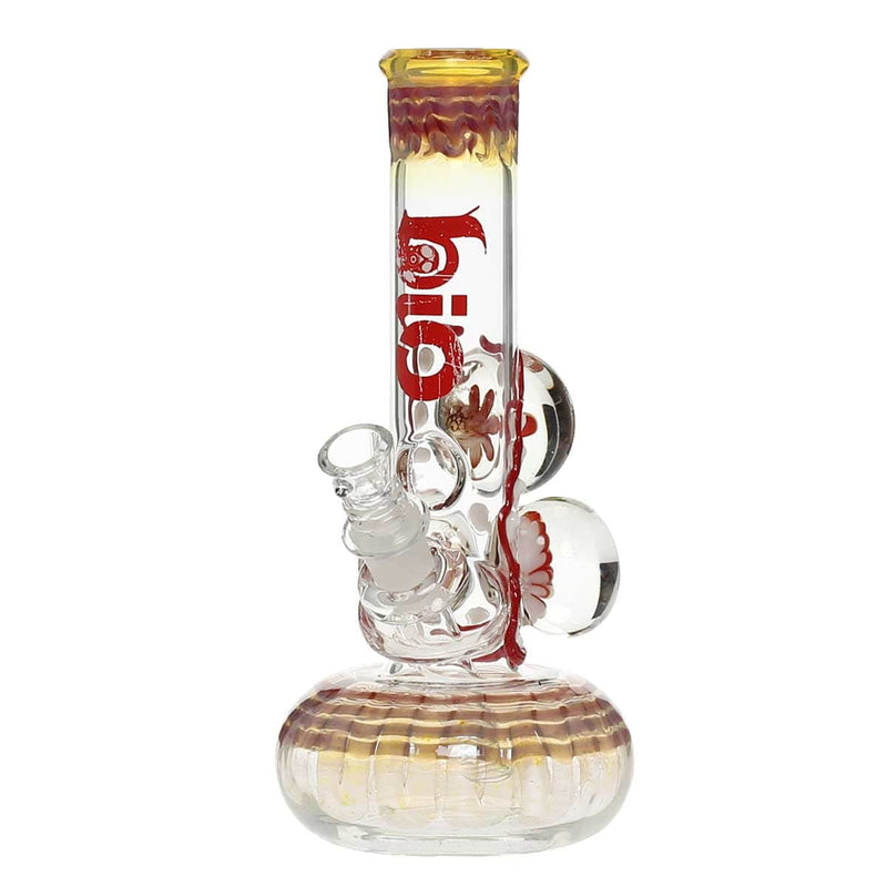 Bio Glass Glass Bong 9" BIO Three Marble Bubble Bottom - Red w/ Illuminati