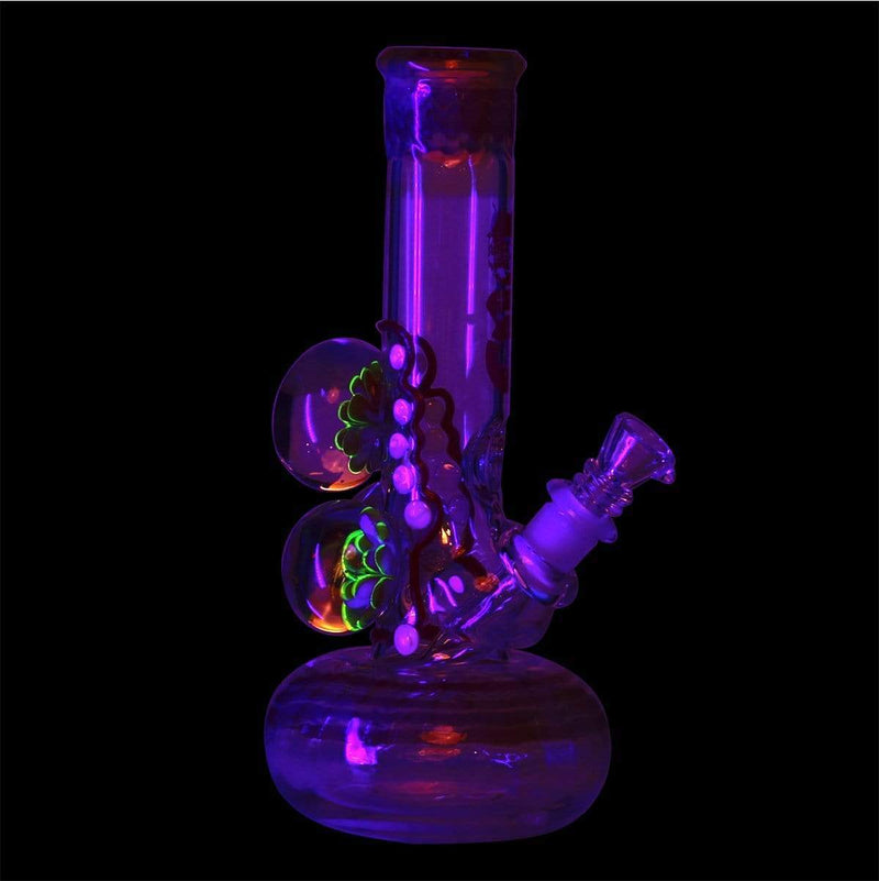 Bio Glass Glass Bong 9" BIO Three Marble Bubble Bottom - Red w/ Illuminati