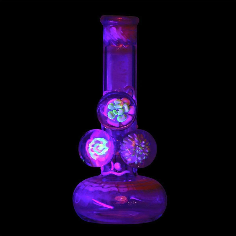 Bio Glass Glass Bong 9" BIO Three Marble Bubble Bottom - White w/ Illuminati