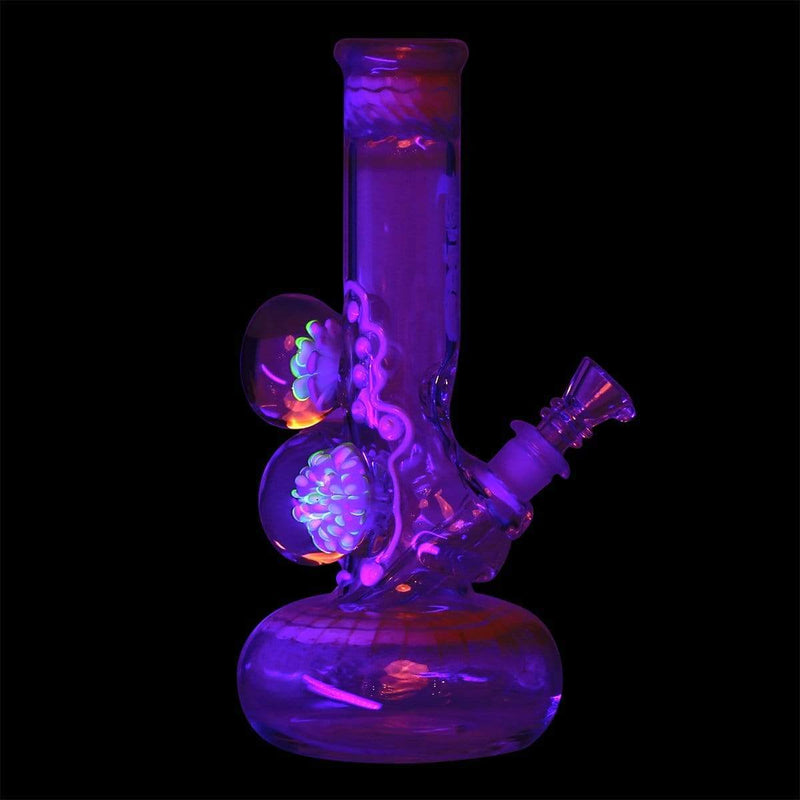 Bio Glass Glass Bong 9" BIO Three Marble Bubble Bottom - White w/ Illuminati