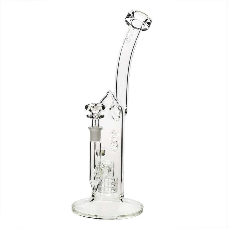 Bio Glass Glass Dab Rig 12" Inline 90 Degree Grid Bubbler 14mm - Clear With BIO Stamp and Gold Logo