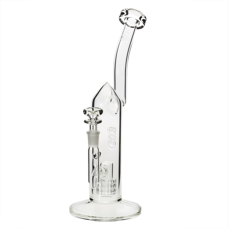 Bio Glass Glass Dab Rig 12" Inline 90 Degree Grid Bubbler 14mm - Clear With BIO Stamp and Silver Logo