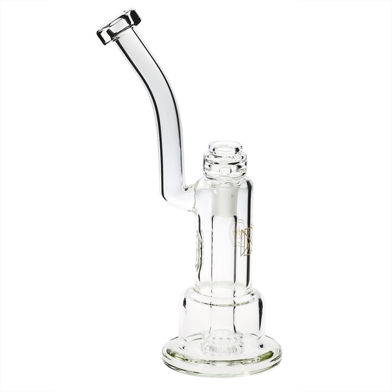 Bio Glass Glass Dab Rig 12" Inverted Twin Showerhead Bubbler 19mm - Clear With Gold Logo