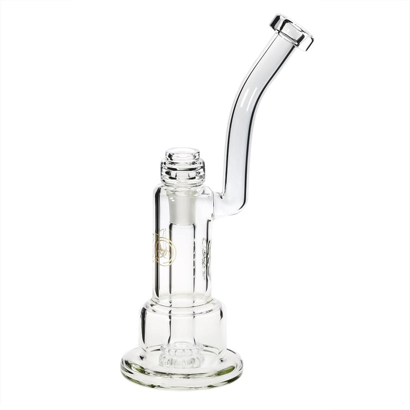 Bio Glass Glass Dab Rig 12" Inverted Twin Showerhead Bubbler 19mm - Clear With Gold Logo