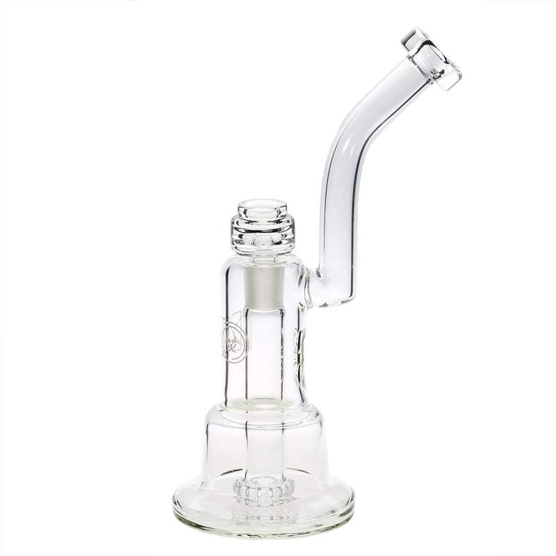 Bio Glass Glass Dab Rig 12" Inverted Twin Showerhead Bubbler 19mm - Clear With Silver Logo