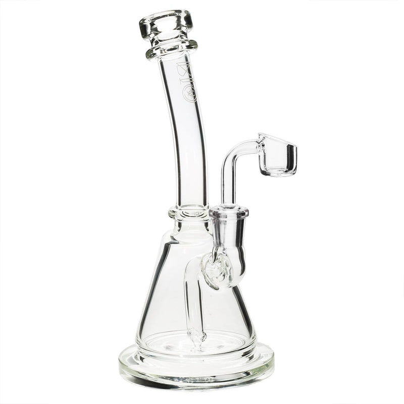 Bio Glass Glass Dab Rig 8" BIO Inline Banger Hanger w/ Banger - Clear with Silver Logo