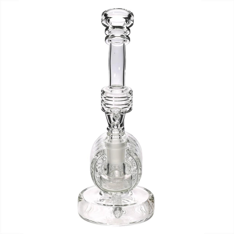 Bio Glass Glass Dab Rig 8" BIO Inline Puck Fluted Thorn Barrel Water Pipe - Clear with Gold Logo