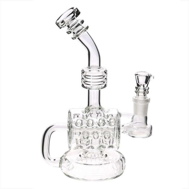 Bio Glass Glass Dab Rig 8" BIO Inline Puck Fluted Thorn Barrel Water Pipe - Clear with Gold Logo