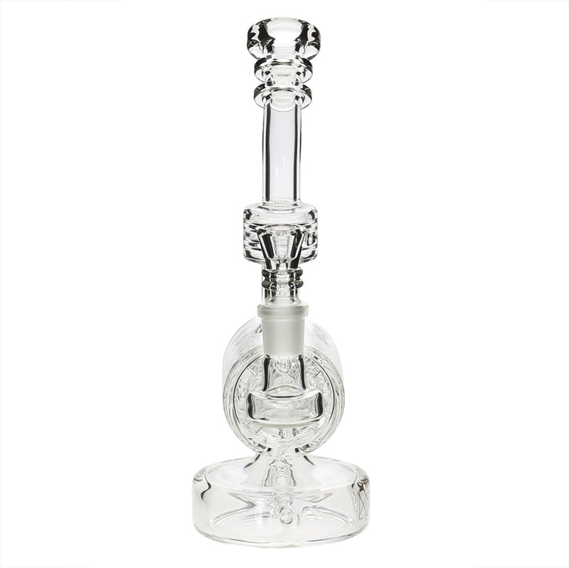 Bio Glass Glass Dab Rig 8" BIO Inline Puck Fluted Thorn Barrel Water Pipe - Clear with Silver Logo