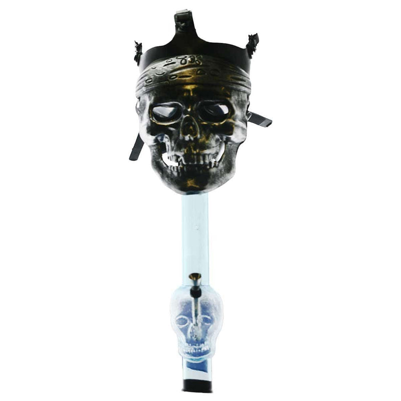 Biohazard Inc Acrylic Bong with Gas Mask Gas Mask with Bandana Skull Cover - Silver