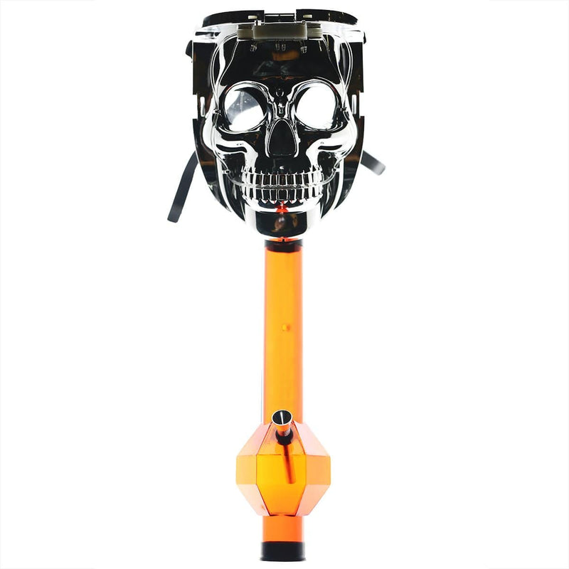 Biohazard Inc Acrylic Bong with Gas Mask Gas Mask with Grinning Skull Cover - Chrome