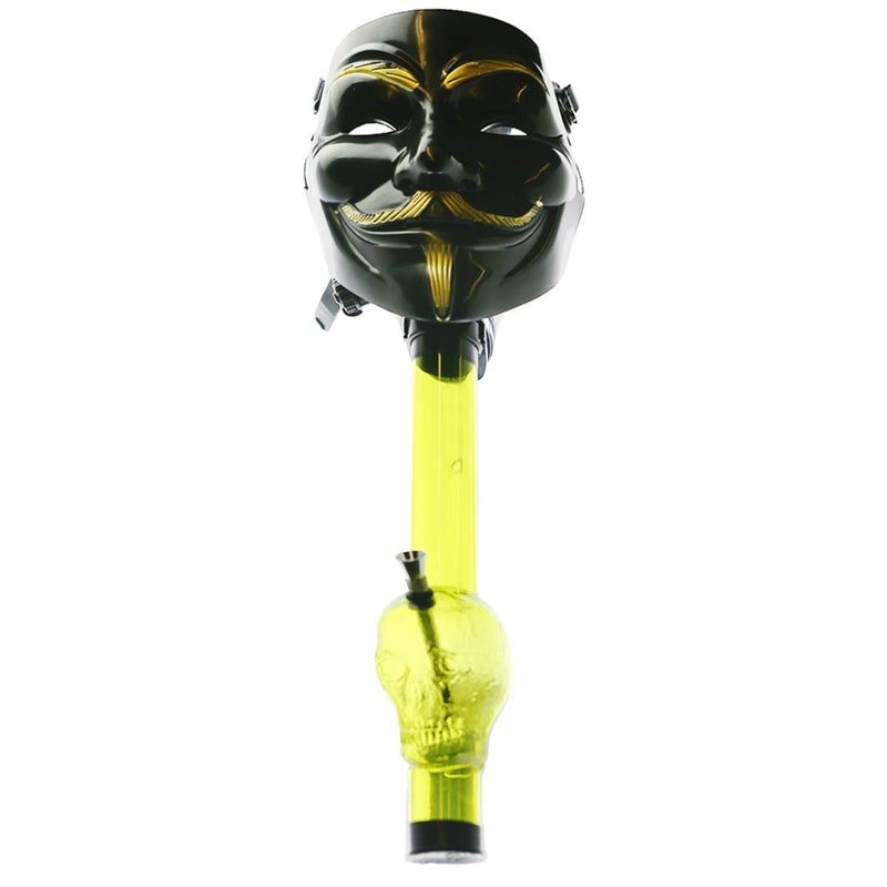 Biohazard Inc Acrylic Bong with Gas Mask Gas Mask with Guy Fawkes Cover - Black with Gold Trim