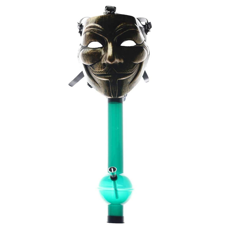 Biohazard Inc Acrylic Bong with Gas Mask Gas Mask with Guy Fawkes Cover - Bronze