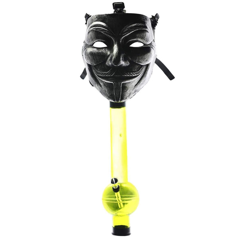 Biohazard Inc Acrylic Bong with Gas Mask Gas Mask with Guy Fawkes Cover - Silver