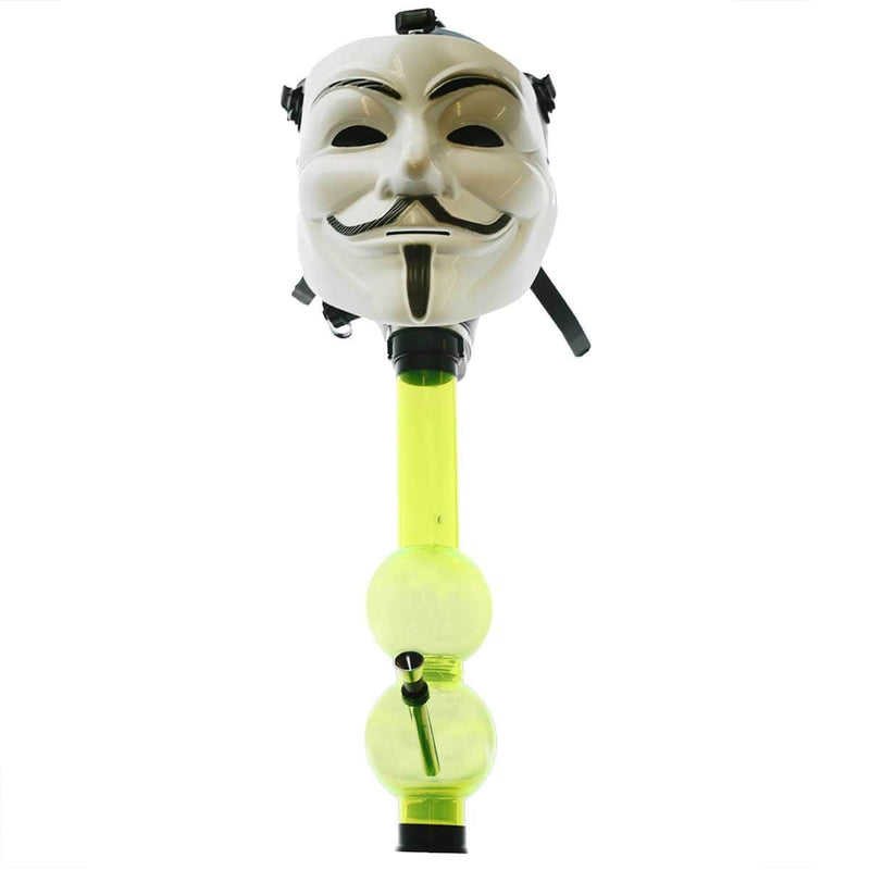 Biohazard Inc Acrylic Bong with Gas Mask Gas Mask with Guy Fawkes Cover - White with Black Trim