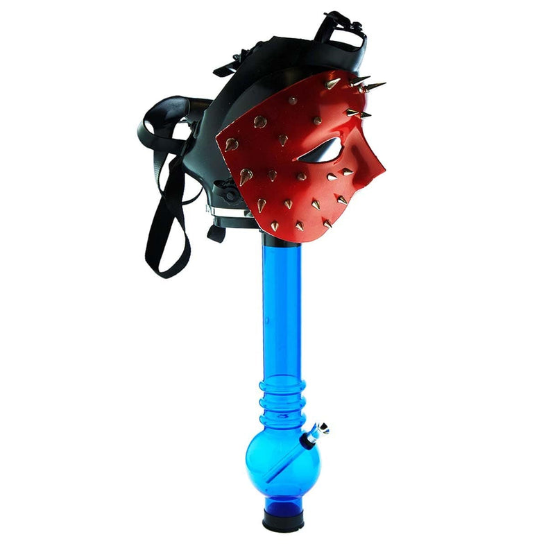 Biohazard Inc Acrylic Bong with Gas Mask Gas Mask with Spiked Skull Cover - Red