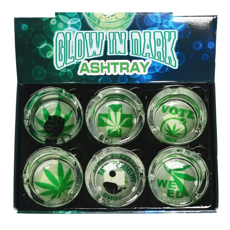 Biohazard Inc Ashtray Green Leaf Glow In The Dark Glass Ashtrays - 6 Count