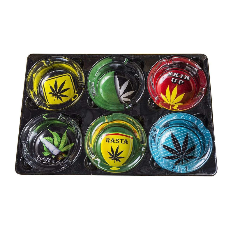 Biohazard Inc Ashtray Rasta Leaf Glass Ashtrays - 6 Count