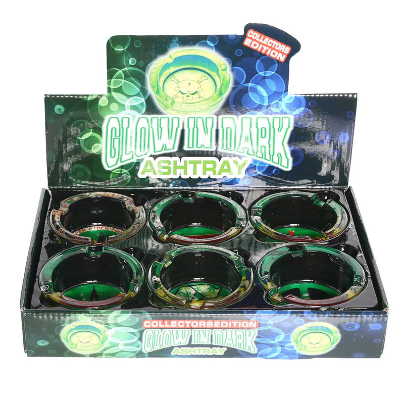 Biohazard Inc Ashtray Rasta Leaf Glow In The Dark Glass Ashtrays - 6 Count