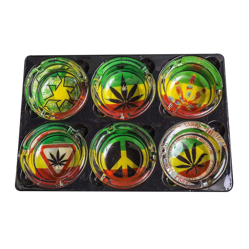 Biohazard Inc Ashtray Rasta Leaf Glow In The Dark Glass Ashtrays - 6 Count