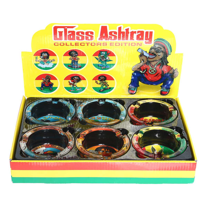 Biohazard Inc Ashtray Rasta Man Glass Ashtrays - 6 Count