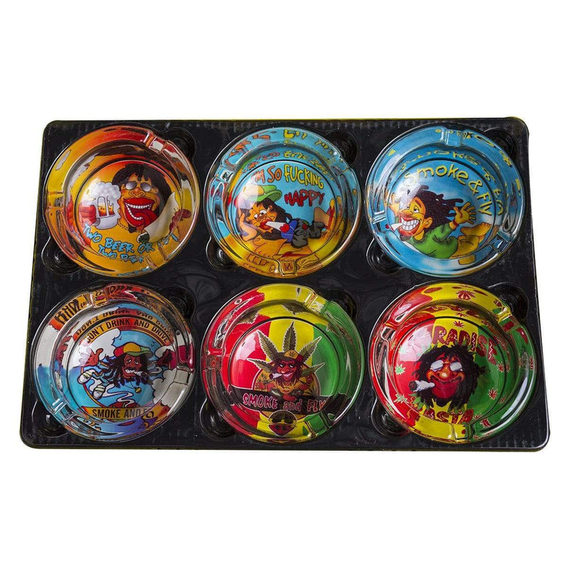 Biohazard Inc Ashtray Rasta Man Glass Ashtrays - 6 Count