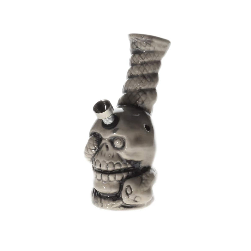 Biohazard Inc Ceramic Bong 6" Small Skull With Snake Ceramic Water Pipe