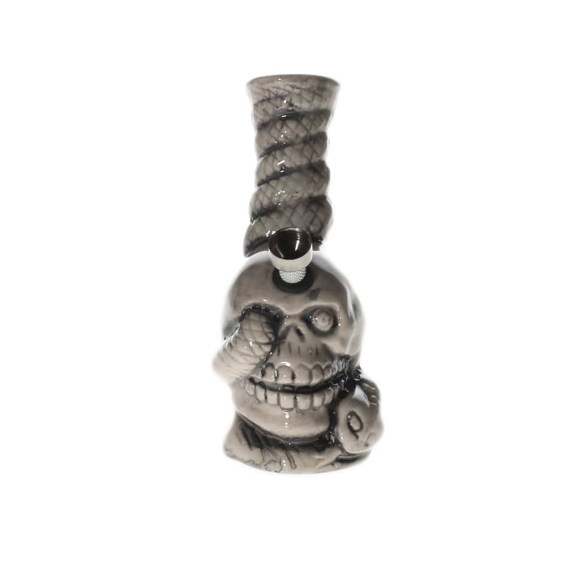 Biohazard Inc Ceramic Bong 6" Small Skull With Snake Ceramic Water Pipe